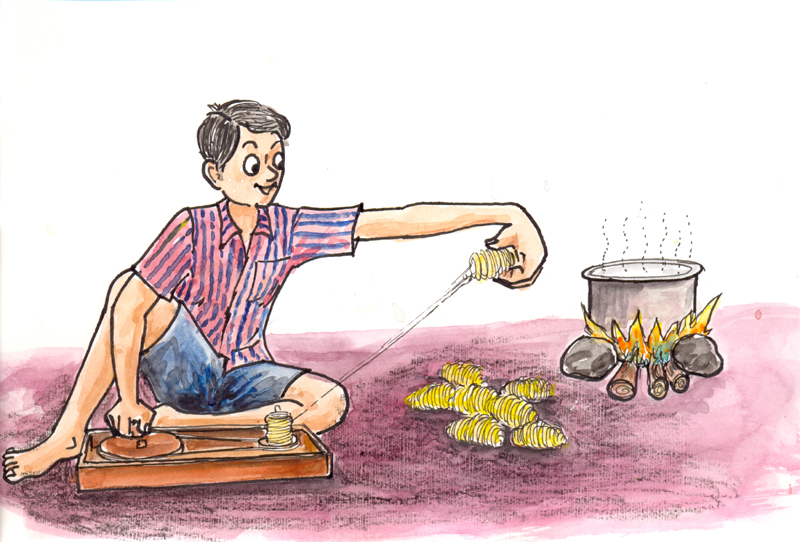 Process of reeling cut or pierced muga cocoons to obtain continuous filament - Photo