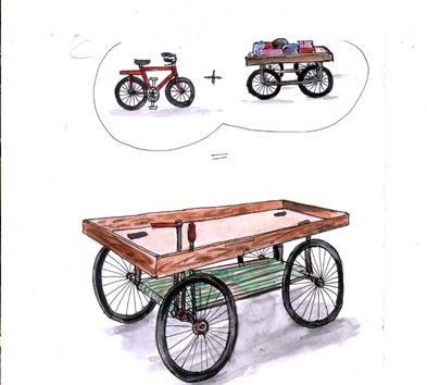 Modified hand-cart with steering mechanism and brakes - Photo