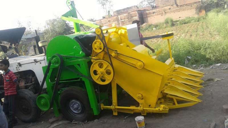 Image of Tractor Mounted Combine Harvester with Straw Collector